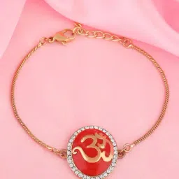 Estele Gold-Plated Eternal Om Bracelet with Red Enamel & Crystals for Women-image-58