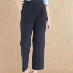 RAREISM Navy Cotton Blend Solid Trousers-image-77