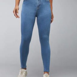 DOLCE CRUDO Blue Denim Skinny Fit High Rise Jeans-image-93