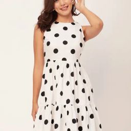 Moomaya White & Black Cotton Polka Dot Fit & Flare Dress-image-25