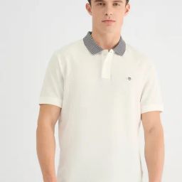 GANT Men White Polo Collar Short Sleeve Solid White T-Shirt-image-60