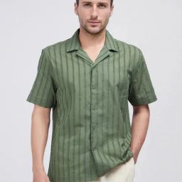 Rare Rabbit Green Boxy Fit Stripes Shirt-image-71