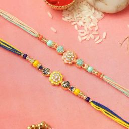Aapno Rajasthan Set of 2 Multicolor Floral Beads Rakhi-image-29