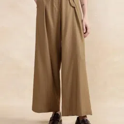 RAREISM Mustard Cotton Blend Solid Trousers-image-20