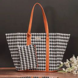 Bagsy Malone Black & Tan Textured Medium Tote Handbag with Pouch-15