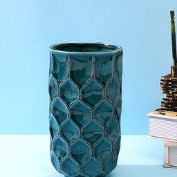 TAYHAA Green Honey Combed Cylindrical Ceramic Vase-image-93