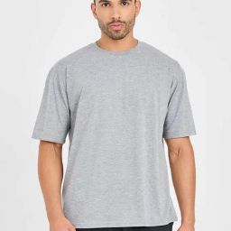 Styli Grey Melange Relaxed Fit Athleisure Print Oversized Crew T-Shirt-image-35