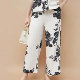 Code By Lifestyle Off White Regular Fit Floral Print Trousers-picture-8