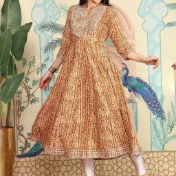 Ishin Yellow Printed A-Line Kurta-picture-7