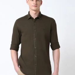 Peter England Green Cotton Slim Fit Shirt-image-51