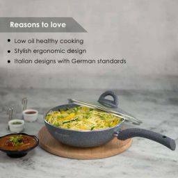 Wonderchef Granite 24 cm Induction Bottom Non-Stick Wok with Glass Lid image 5
