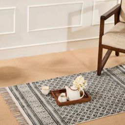 Fabindia Standalone Black Cotton Blend Printed Dhurrie (Small)-image-37