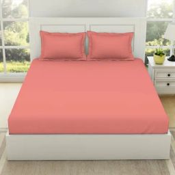 Spaces Everyday Solid Pink 144 TC Cotton King Fitted Sheet with 2 Pillow Covers-image-57