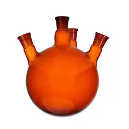 ABGIL 1 L Boiling Flask Round Bottom Amber 4 Neck with Interchangeable Stopper for Side Neck Joints, FB-303-10-39