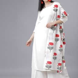 Vishudh Women Off-White & Red Solid Kurta with Palazzos & Dupatta-picture-7