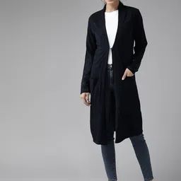 W Women Navy Blue Longline Front Open Sweater-11