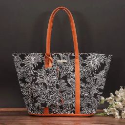 Bagsy Malone Black & Tan Textured Medium Tote Handbag with Pouch-15
