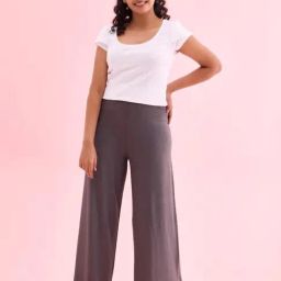 Go Colors! Silver Grey Solid Palazzo-image-2