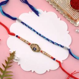 Aapno Rajasthan Golden Divine Krishna & Braided Set of 2 Rakhi-image-66