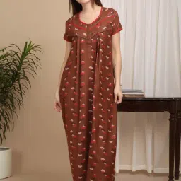 Sweet Dreams Brown Cotton Printed Nighty-picture-15