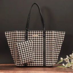 Bagsy Malone Black Textured Medium Tote Handbag with Pouch-image-77
