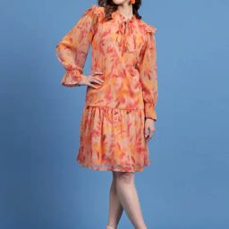 Melon by PlusS Orange Printed A-Line Dress-image-28