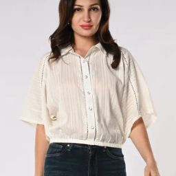 IZEL White Cotton Self Shirt-image-8