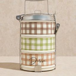 Westside Home Multicolour Gingham Checkered 3-Tier Dabba Box-22