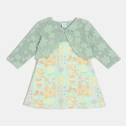 Miniklub Girls Green Regular Fit Woven Dress-picture-6