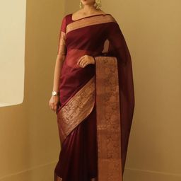 KALINI Solid Woven Design Zari Organza Kanjeevaram Saree-image-55