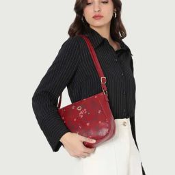 Caprese SNOW Maroon Floral Medium Shoulder Handbag-36
