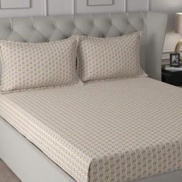 Maspar Backyard Patio Orange Cotton Printed 144 TC Double Bedsheet with 2 Pillow Cover-picture-5