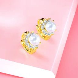 Peora Fancy Gold-Plated Cubic Zirconia & Pearl Stud Hoop Earrings-image-32
