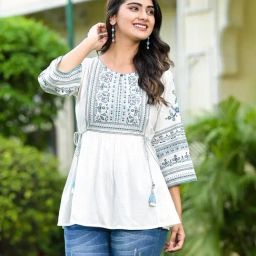 Juniper White Viscose Embellished Tunic-image-78
