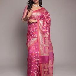 Zari Jaipur Purple Chanderi Woven Design Saare with Unstitched Blouse-image-96