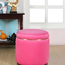 Shadowkart Pink Wooden Mudda Pouffe Ottoman-image-34