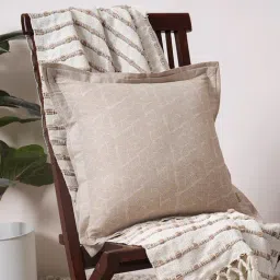 Maspar Textured Beige 300 Cotton Medium Cushion Cover-image-3