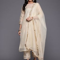 Varanga Ethnic Motifs Yoke Design Sequinned Kurta With Trousers & Dupatta-6