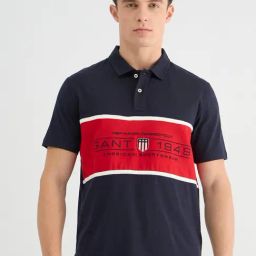 GANT Mens Blue Polo Collar Short Sleeve Colorblock T-Shirt-image-19