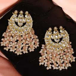 Anouk Kundan Studded & Beaded Contemporary Shaped Drop Earrings-29