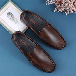 Metro Men Brown Leather Loafers-image-54