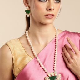 Anouk Gold Plated Beaded & MOP Studded Premium Necklace & Earring Set-79