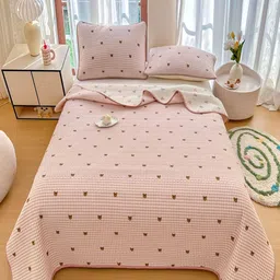 JC HOME Pink & White Printed Pure Cotton Single Bed Cover With Pillow Covers-picture-17