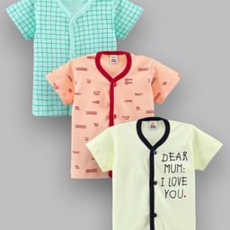 Mini Donuts Half Sleeves Checks Vests Text Print Pack of 3 - Yellow Orange Green-image-23