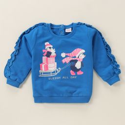 Babyhug Full Sleeves Sweatshirt With Graphics & Frill Detailing - Blue-image-36