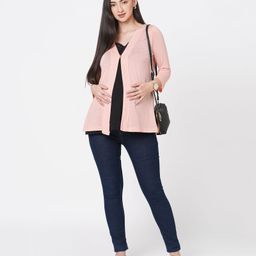 ECOMAMA Three Fourth Sleeves Organic Cotton & Bamboo Maternity Shrug Solid - Peach-image-6