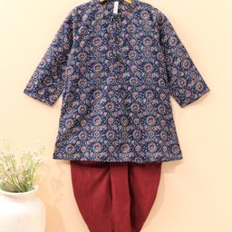 Babyhug Full Sleeves Kurta and Dhoti Set Printed - Dark Blue-picture-19