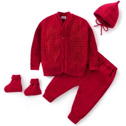 Babyhug 100% Acrylic Knit Full Sleeves Sweater Set Cable Knit Design - Red-image-70