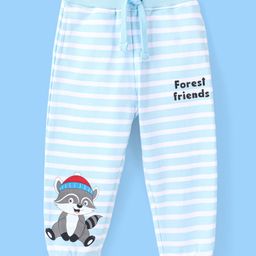 Babyhug Cotton Looper Full Length Lounge Pant With Text & Raccoon Print - Blue & White-image-91