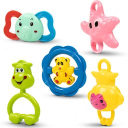 Fantasy India Musical Sound Rattle Teether for New Born Infant Babies With Smooth Edges Pack Of 5 (Color And Print May Vary)-10